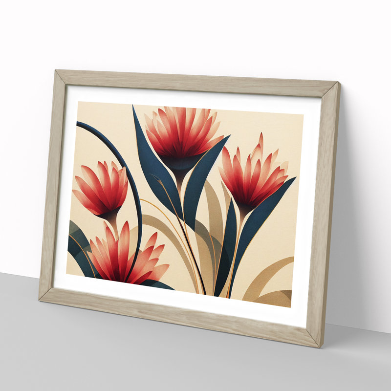 Serene Flowers Deco - Framed Print, 25cm H x 34cm W x 2cm D, Oak