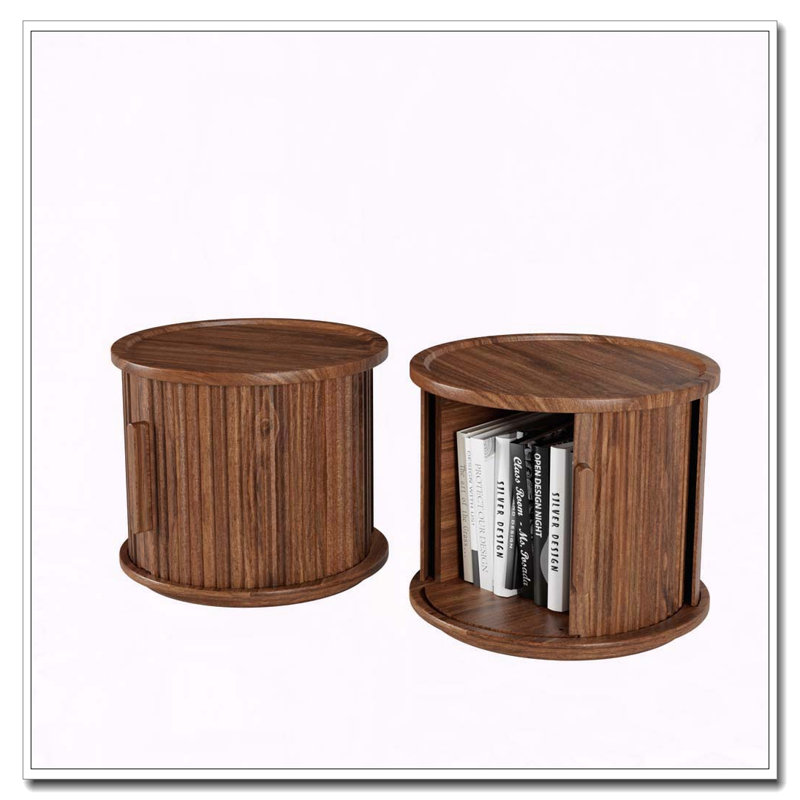 Ensemble de 2 tables basses rondes avec rangement à porte coulissante et colonne romaine cannelée