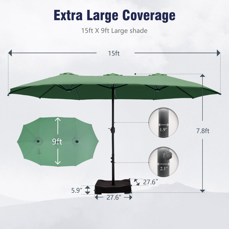 Ayram 457.2cm X 274.3cm Rectangular Market Parasol, Mint Green
