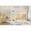 Lit superposé simple au-dessus d'un lit simple avec tablettes de rangement, lit superposé bas avec garde-corps en rotin, blanc-129230746
