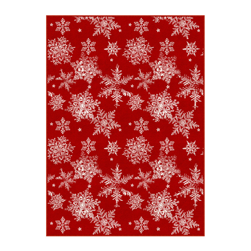 Tapis de Noël lavable Chamora avec motif classique rouge et flocon de neige, Rectangle 5 pi x 7 pi