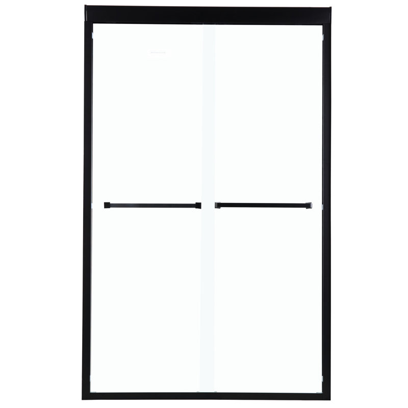 Double Sliding Shower Enclosure In Matte Black, 48" X 76" - Luxury Door With Tempered Glass And Adjustable Function Black W H Stylish Clear Convenient Towel Bar