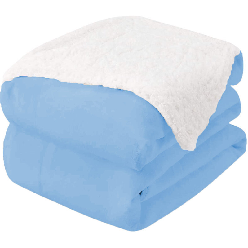 Couverture en sherpa molletonné, L 90 po x L 108 po, Bleu
