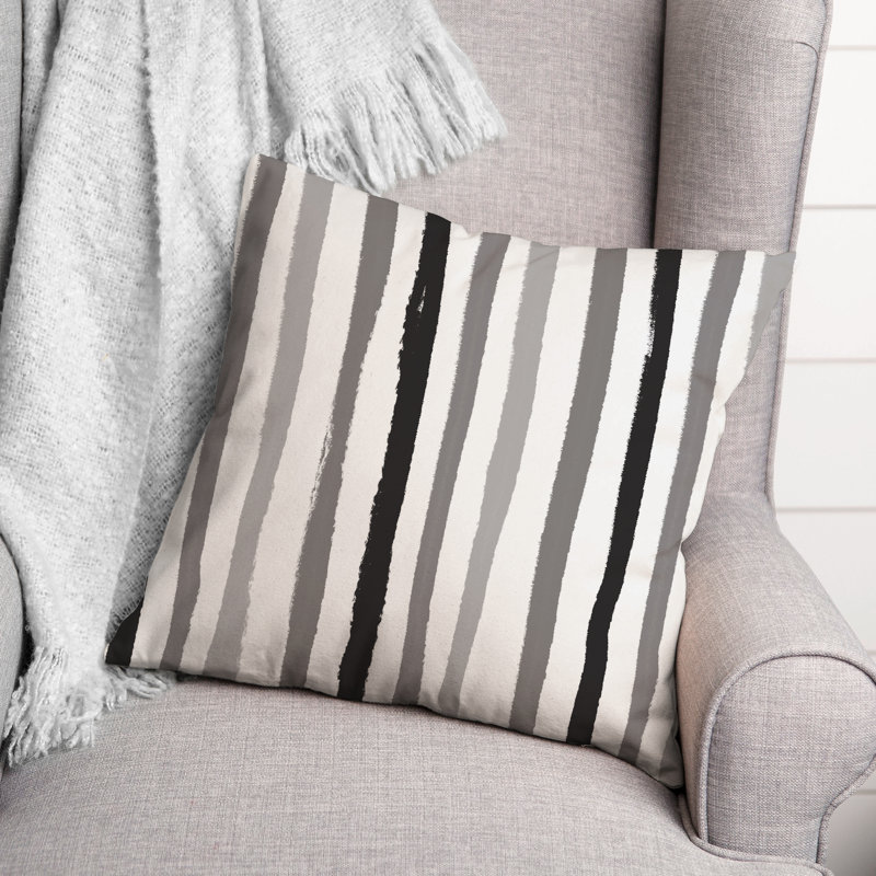Striped Outdoor Throw Pillow, 16" x 16", Gray