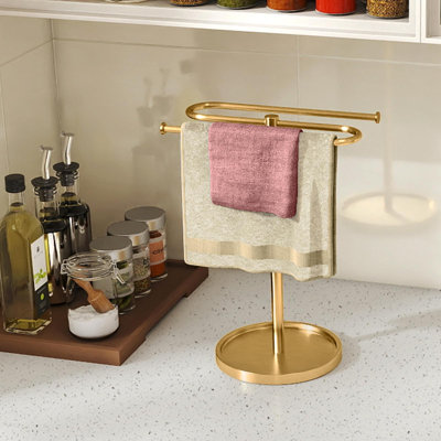 Hand Towel Holder Countertop Standing for Bathroom， S-Shape Stainless Steel Towel Stand Rack Bar Holds 2 Towels for Kitchen
