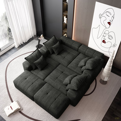 Modern Oversized Modular Sectional Sofa,Sparkling Chenille Fabric Soft Cushion Sofa With 8 Pillows,8 PCS DIY Combination Tufted Sofa,No Assembly Required