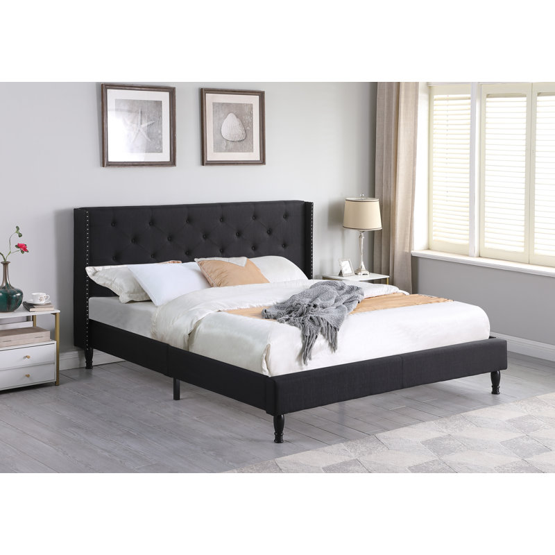 Upholstered Wingback Bed, King, Black