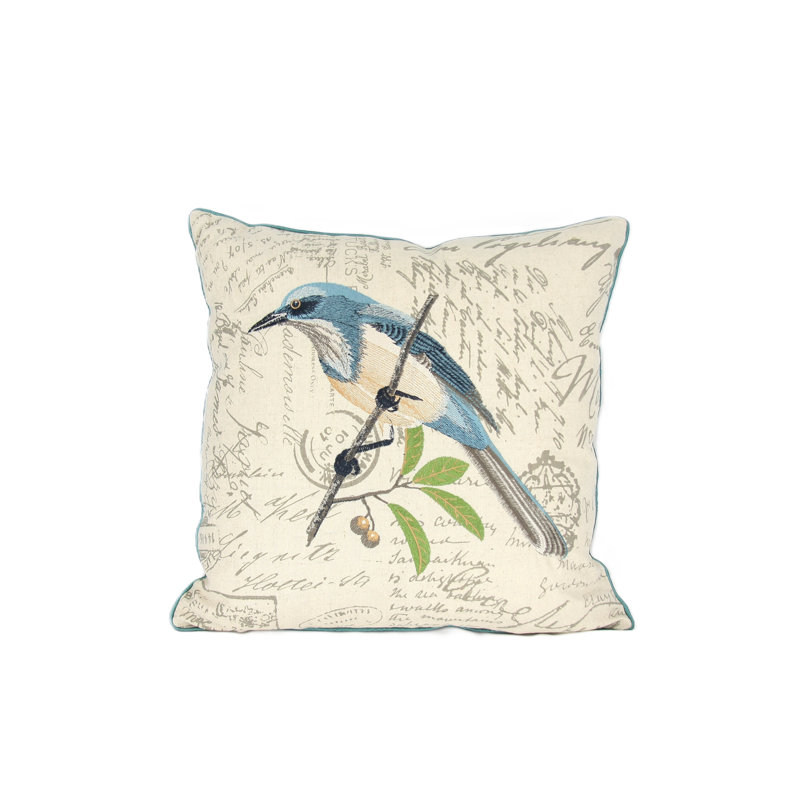 Avian Bird Throw Pillow, Blue, Feather