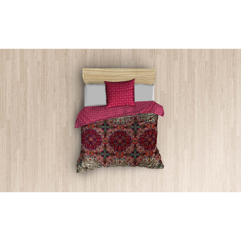Ensemble de housse de couette 100% coton fuchsia / gris / rouge Lora, Housse de couette simple + 1 taie d'oreiller pour