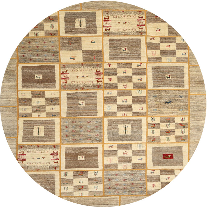 Tapis olive / crème Niesha Southwestern, Rond 8 pi