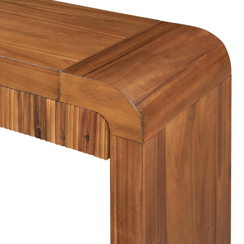 Floret 54.3" Fluted Design Console Table With Curved Edge, Brown