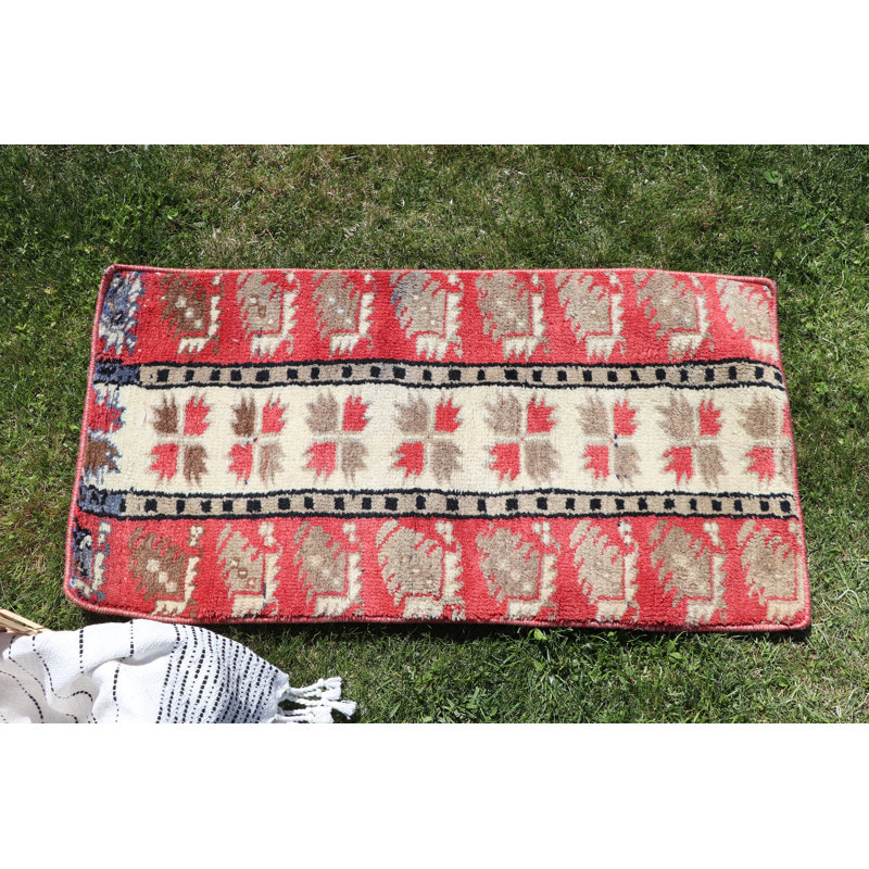 Vintage Anatolian Turkish Rug in Red for Home Decor and Small Spaces Accent Piece