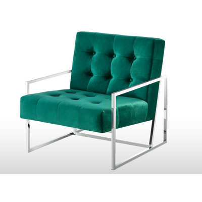 Chaise d'appoint de bureau en velours 1pc, structure en acier inoxydable, look Mid-Century, structure en métal, style et confort combinés