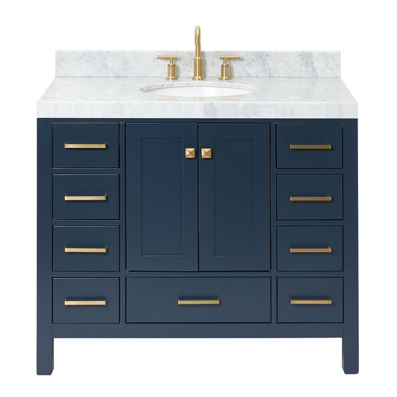 Ensemble de meuble-lavabo simple Cambridge, Ovale, Bleu minuit / laiton satiné, L 42 po