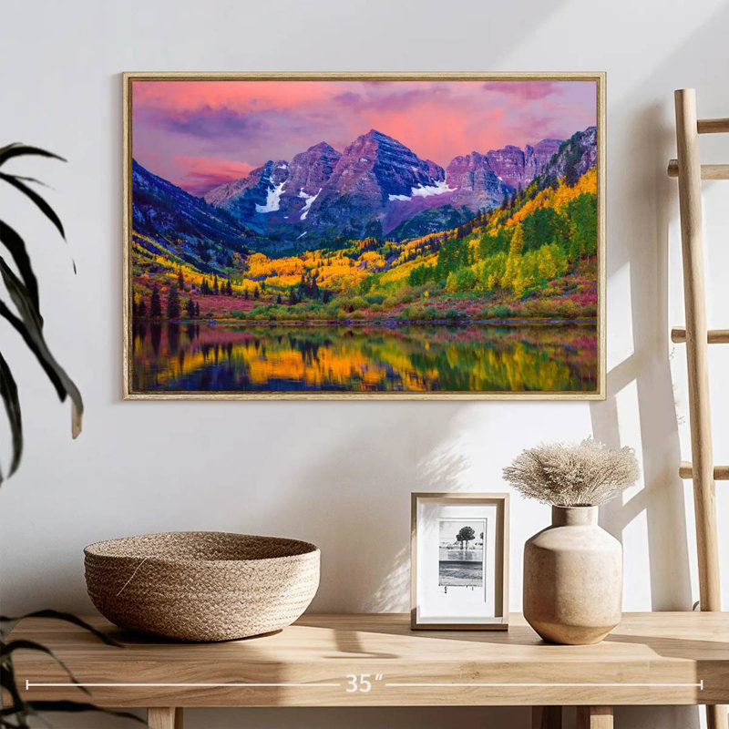 Beauté d'automne Maroon Bells, Cadre flottant en bois naturel, 25 po x 17 po