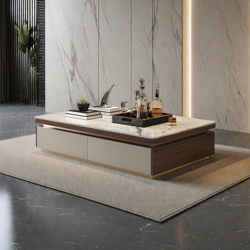 Table rectangulaire légère et luxueuse, H 15,7 po x L 39,4 po x l 23,6 po, Brun / Blanc