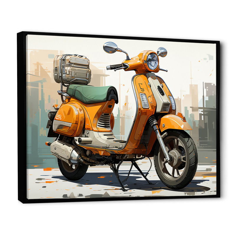 Orange Scooter Caf Racer - imprimé, H 16 po x l 32 po x P 1 po, Cadre flottant noir