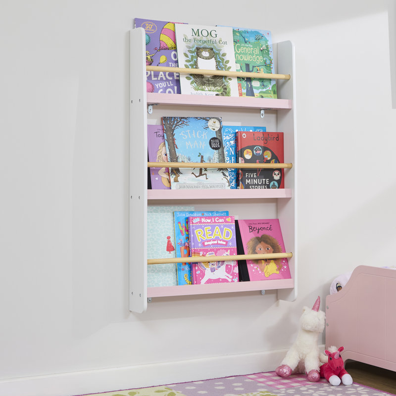 Kids Picture Book Wall Bookshelf, White/Pink