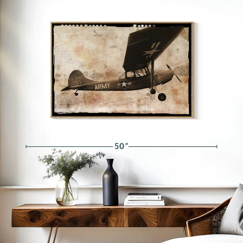 Avion de l’armée, Cadre flottant en bois naturel, 37 po x 25 po