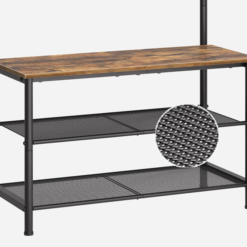 Hall Tree, Coat Rack With Shoe Bench, 4-In-1 Entryway Bench With Storage Shelves, Hanging Rod And 8 Movable Hooks, Hall Tree With Storage Bench For Hallway