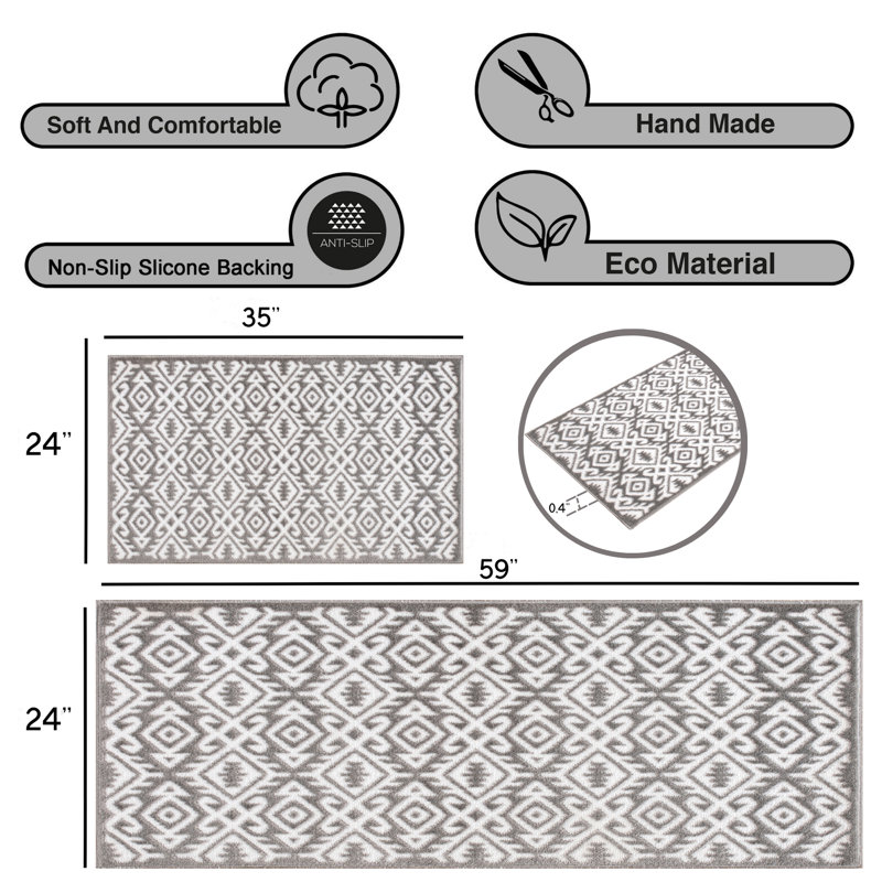 Daraksha Kitchen Mat 2 piece Non Slip Washable Set, 24"x59" & 24"x35"