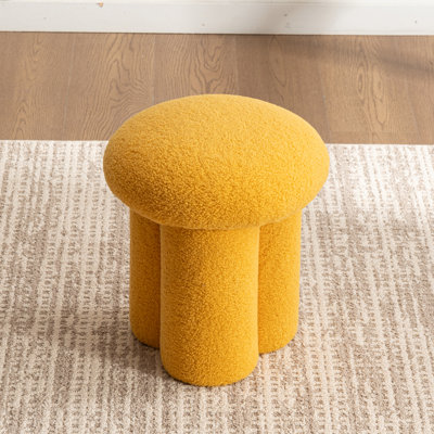Mushroom Stool, Sherpa Upholstered Round Ottoman, Modern Foot Stool for Living Room, Entryway, Bedroom Vanity