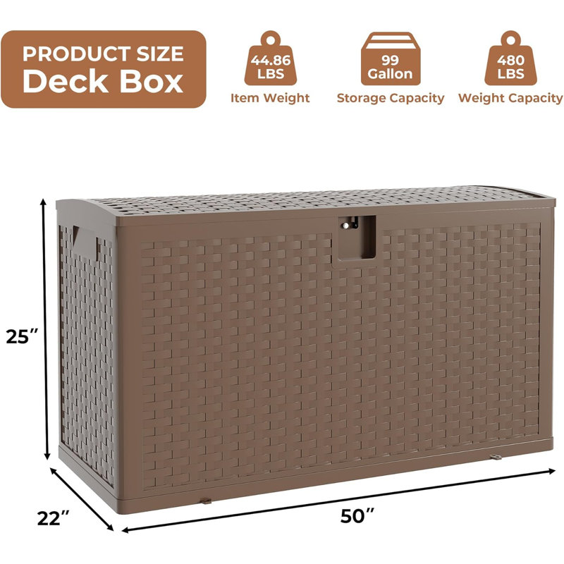 9 9Gallon Brown Resin Deck Box,Patio Deck Box For Package Delivery
