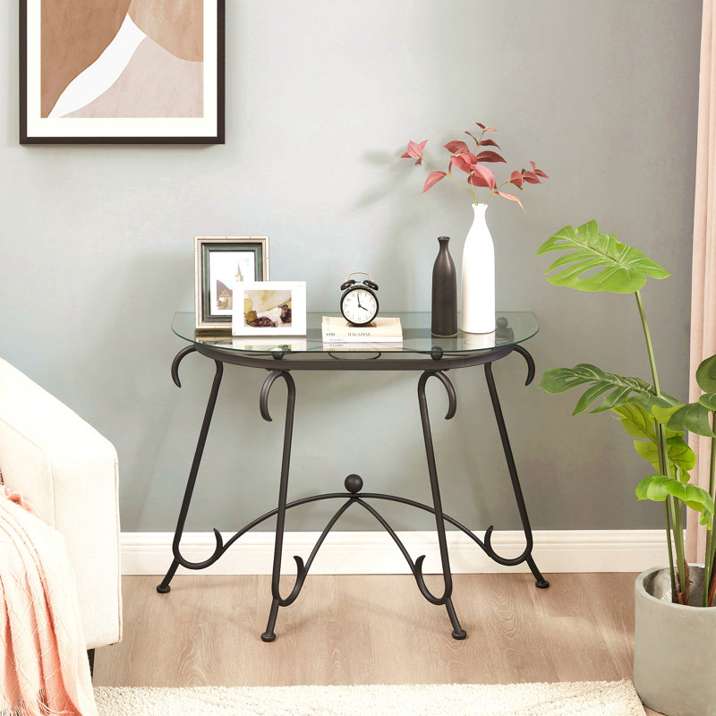 Table basse à surface en verre trempé avec construction robuste pour le salon (noir rustique)
