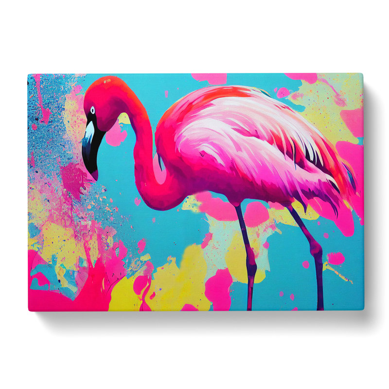 Flamingo Splash - Wrapped Canvas Print, 35cm H x 50cm W x 3cm D