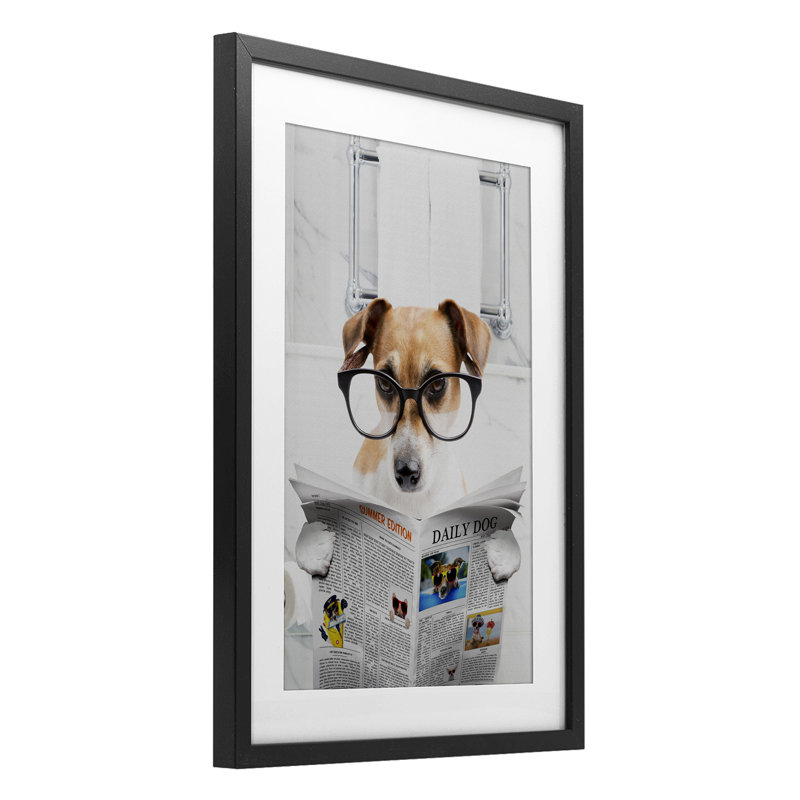 «Hound concentration bain humour», impression sous verre, conception de Jesse Keith, H 20 po x l 14 po, Cadre noir minuit