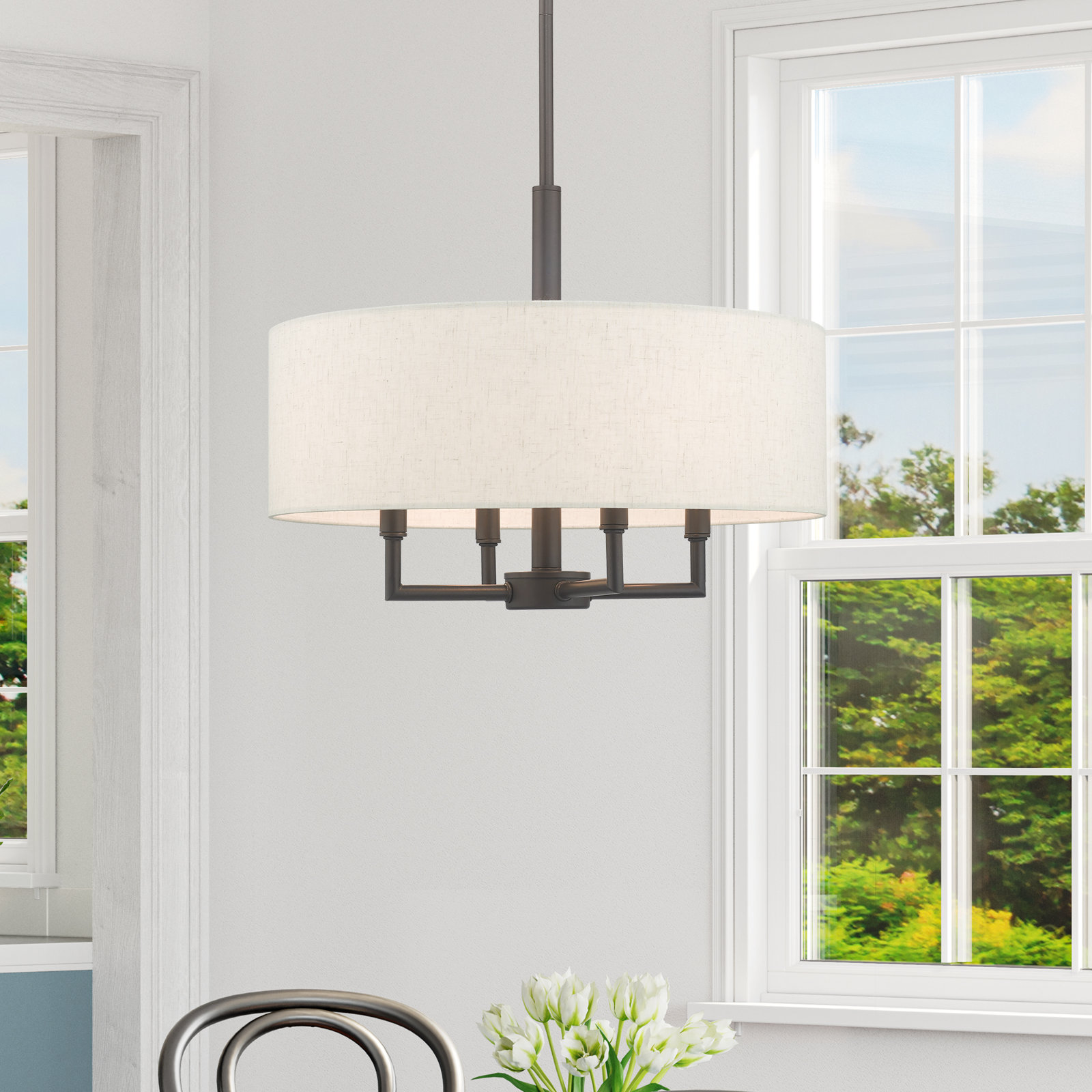 Flaire 4-Light Dimmable Shaded Drum Chandelier, English Bronze