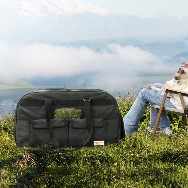 Large Black Soft-Sided Rolling Pet Carrier with Mesh Windows