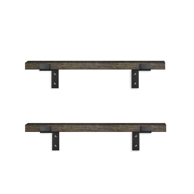 Étagère en chêne 2 pièces Almund, Gris carbone, 1 po x 25 po x 7 po