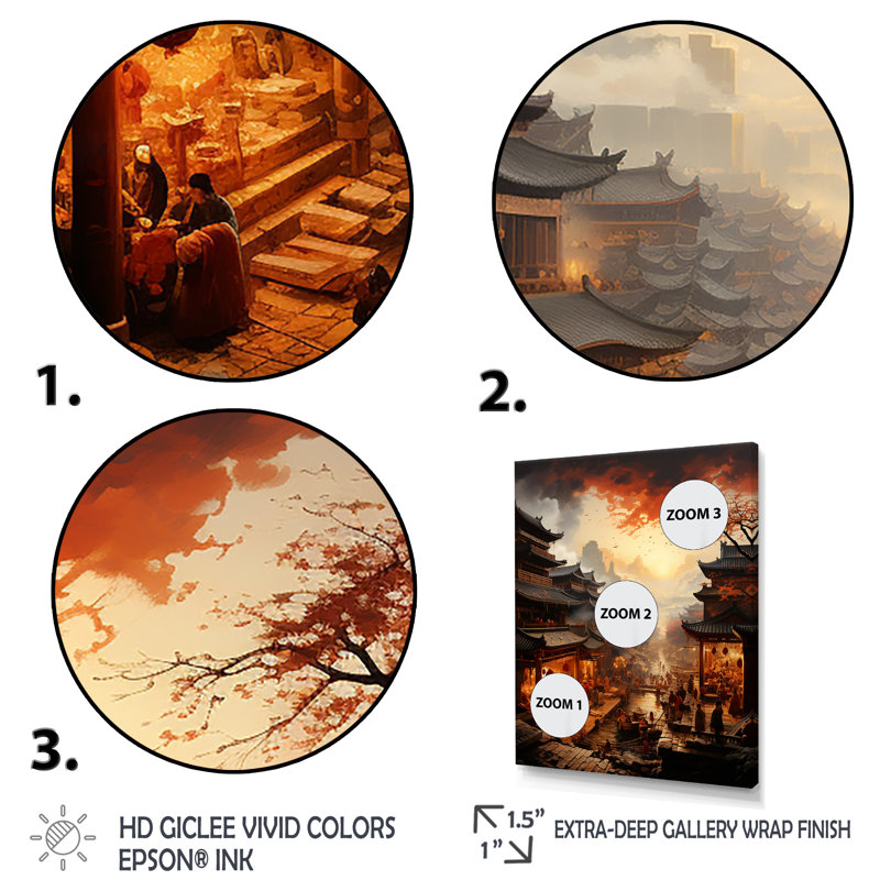 Chine, ancienne dynastie, paysage 1 - Art mural chinois, Cadre simple noir, H 32 po x l 24 po x P 1 po