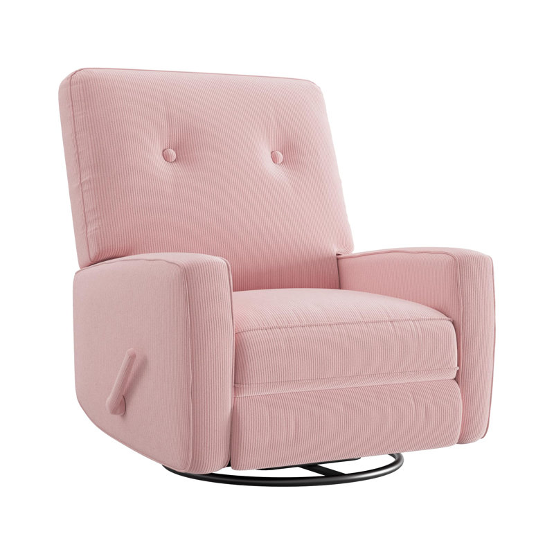 Swivel Rocker Recliner, 360° Glider Nursery Chair with High-Resilience Foam, 350lb Linen Recliner for Adults, Compact Living Room & Bedroom Chair, Pink