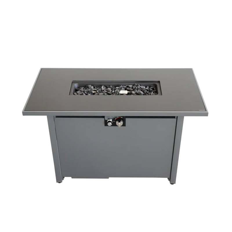 42" Metal Fire Pit Table In Black, 50000 , With Stainless Steel Bowl And Lava Rocks Black Table, X 22", Frame, Modern Appeal, Rock
