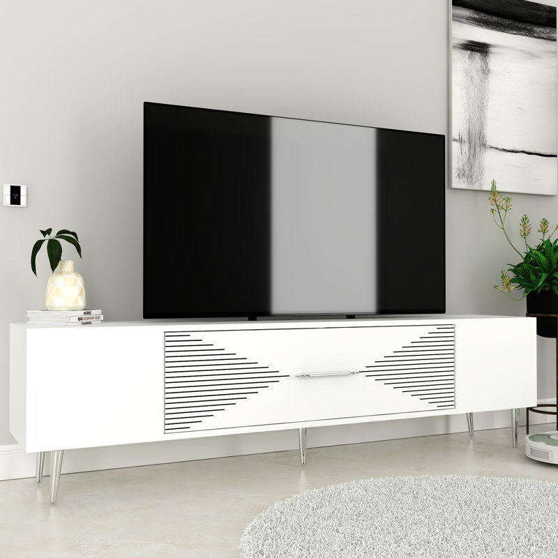 Olivia Unfinished TV Stand, White/Silver, 150cm