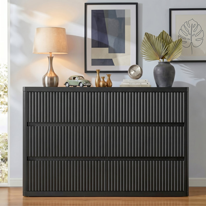 Commode cannelée moderne l 48 po, Noir