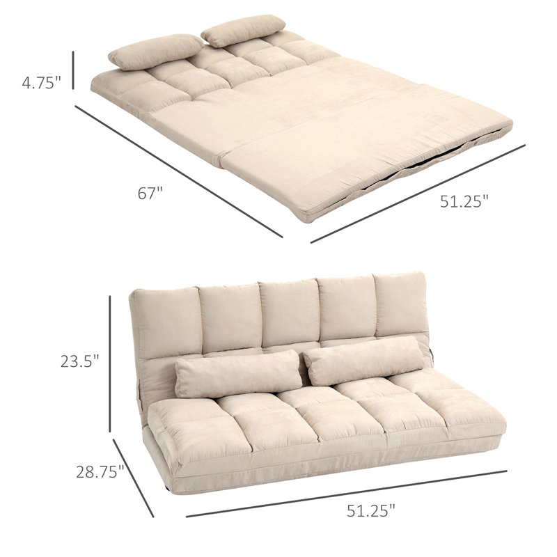 Canapé HOMcom, canapé-lit pliant, chaise longue d'invité avec 2 coussins, dossier et appui-tête réglables, Polyester beige