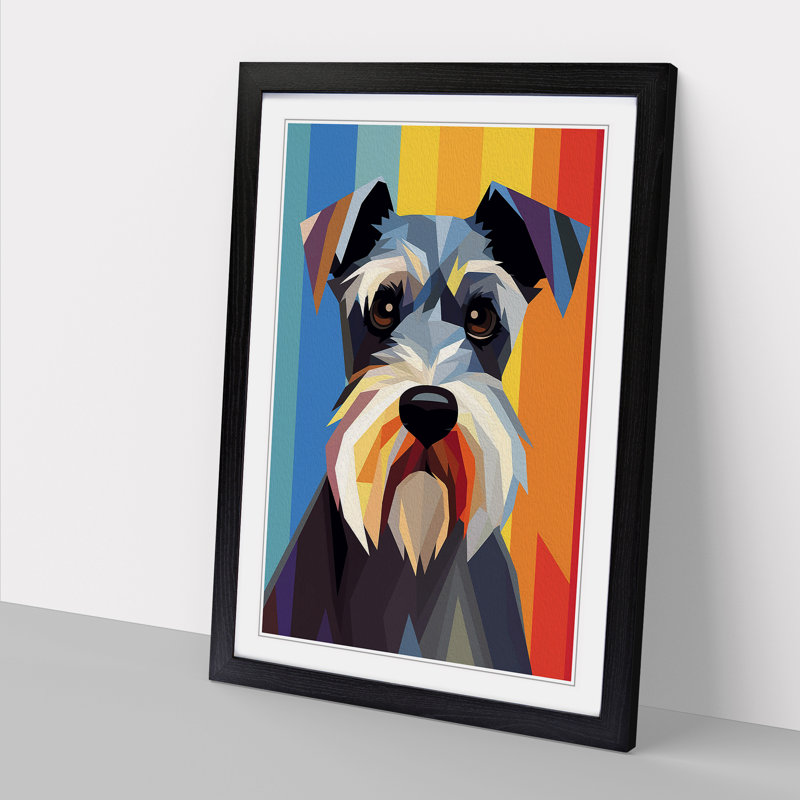 Schnauzer Minimalism No.2 - Single Picture Frame Print on Wood, 64cm H x 46cm W x 2cm D, Black Framed