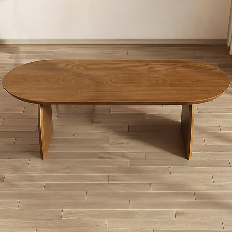 Mid-Century Modern Walnut Oval Solid Wood Dining Table, 29.53"H x 62.99"L x 31.50"W