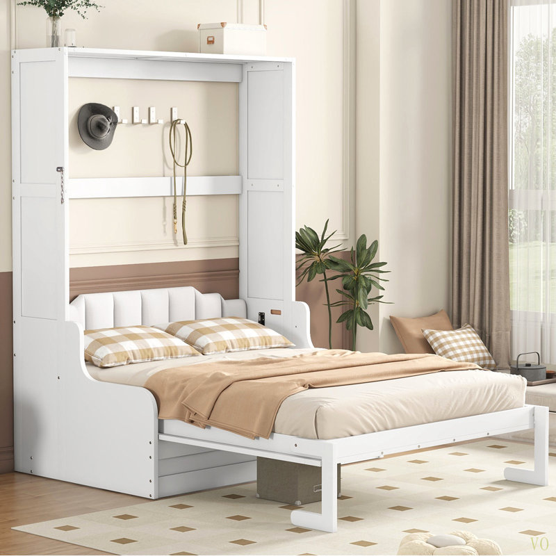 Grand lit escamotable mural avec coussin, Blanc