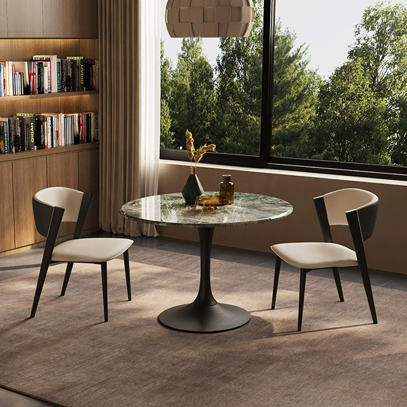 Image de la table de salle à manger ronde en vitrocéramique, H 29,53 po x L 31,5 po x l 31,5 po
