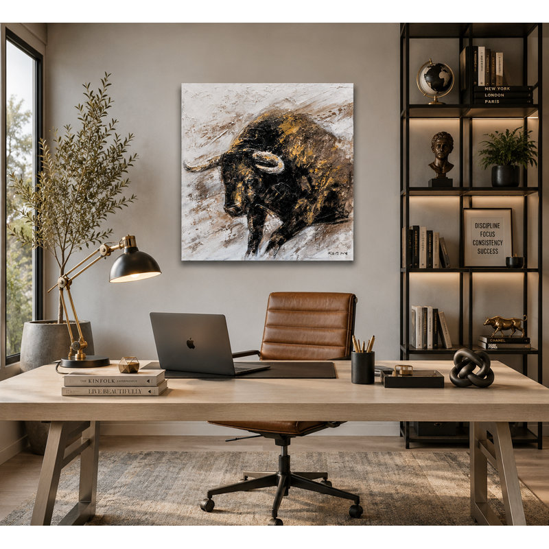 Gold Bull - peinture sur toile tendue, H 30 po x l 30 po