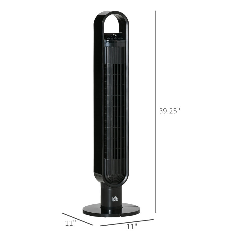 HOMCOM Freestanding Tower Fan Cooling For Bedroom With Oscillating, 3 Speed, 12H Timer, LED Sensor Panel, Remote Controller, Black