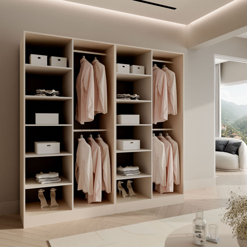 4 Door Wardrobe, Beige/Clear