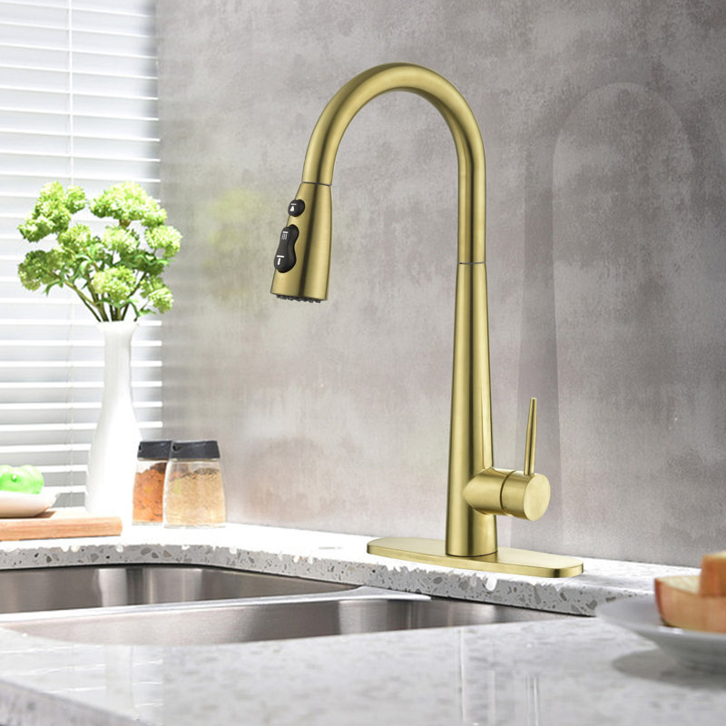 Interbath Pull Down Kitchen Faucet, Brushed Gold