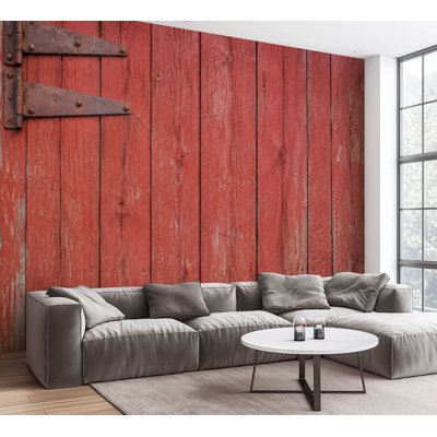 Wall Mural Peel and Stick Wallpaper Vertical red barn boards planks Self-Adhesive Removable Contact Paper Wall Decor for Living Room Bedroom 100"H x 144"W