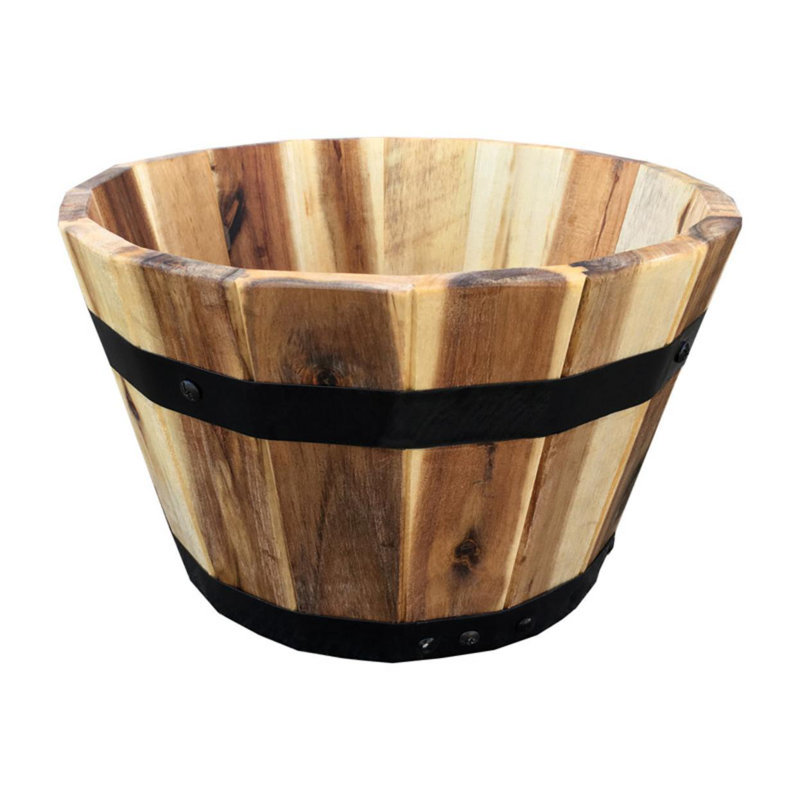 Kavan Wood Barrel Planter, 9.5" H x 15.75" W x 15.75" D