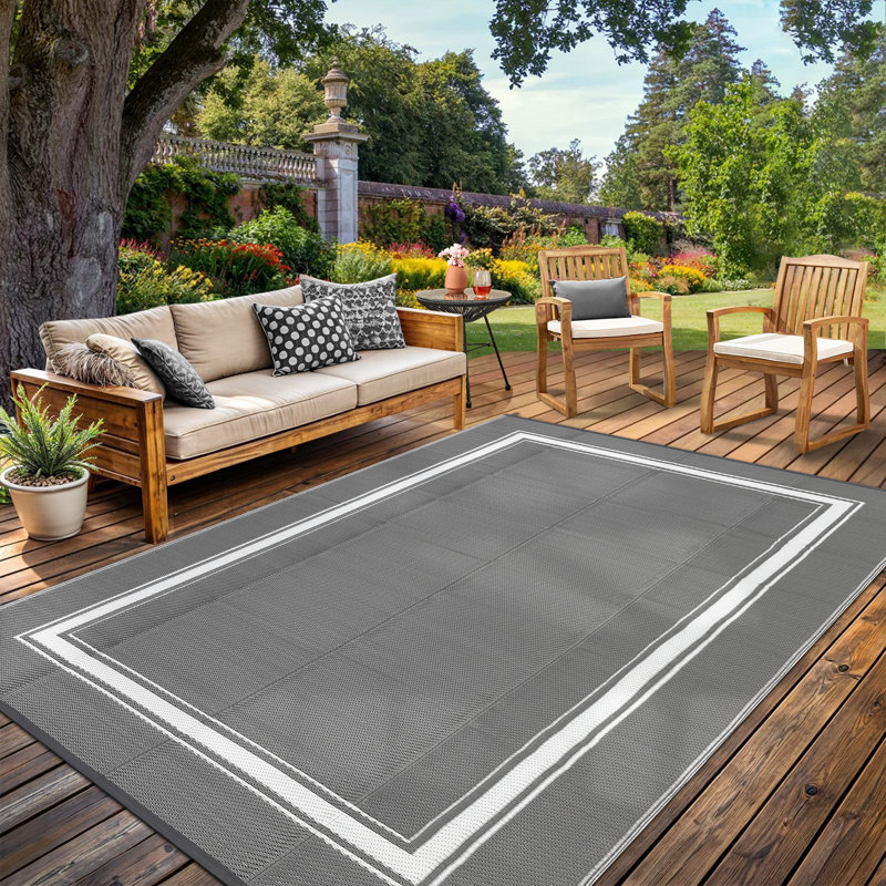 Tapis d'extérieur en plastique imperméable et résistant aux rayons UV et aux intempéries, Gris, Rectangle 9 pi x 12 pi